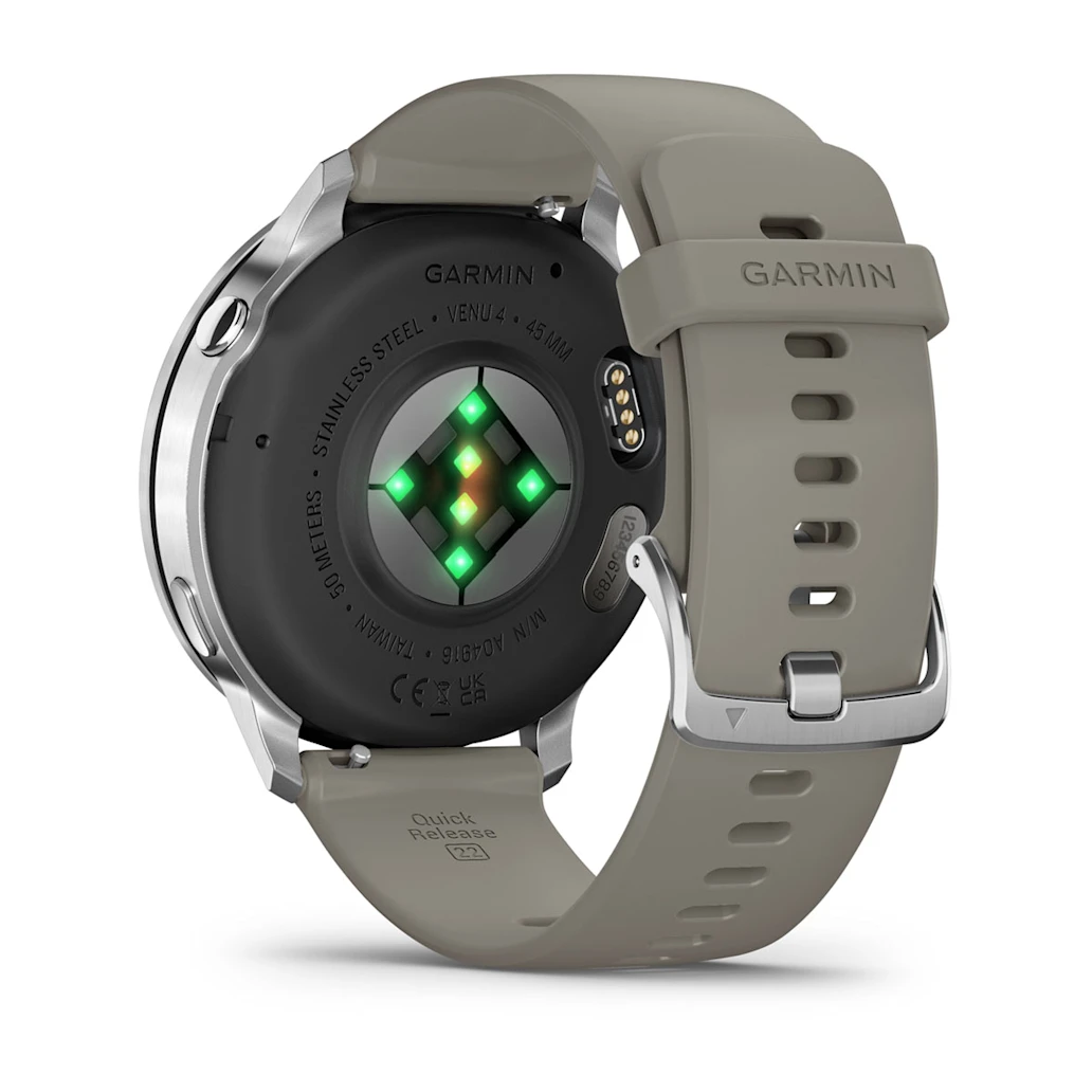 Garmin Venu® 4 - 45 mm Schwarz/Silber mit Schnellwechsel-Silikon-Armband 22 mm Grau Unisexuhr 010-03014-01