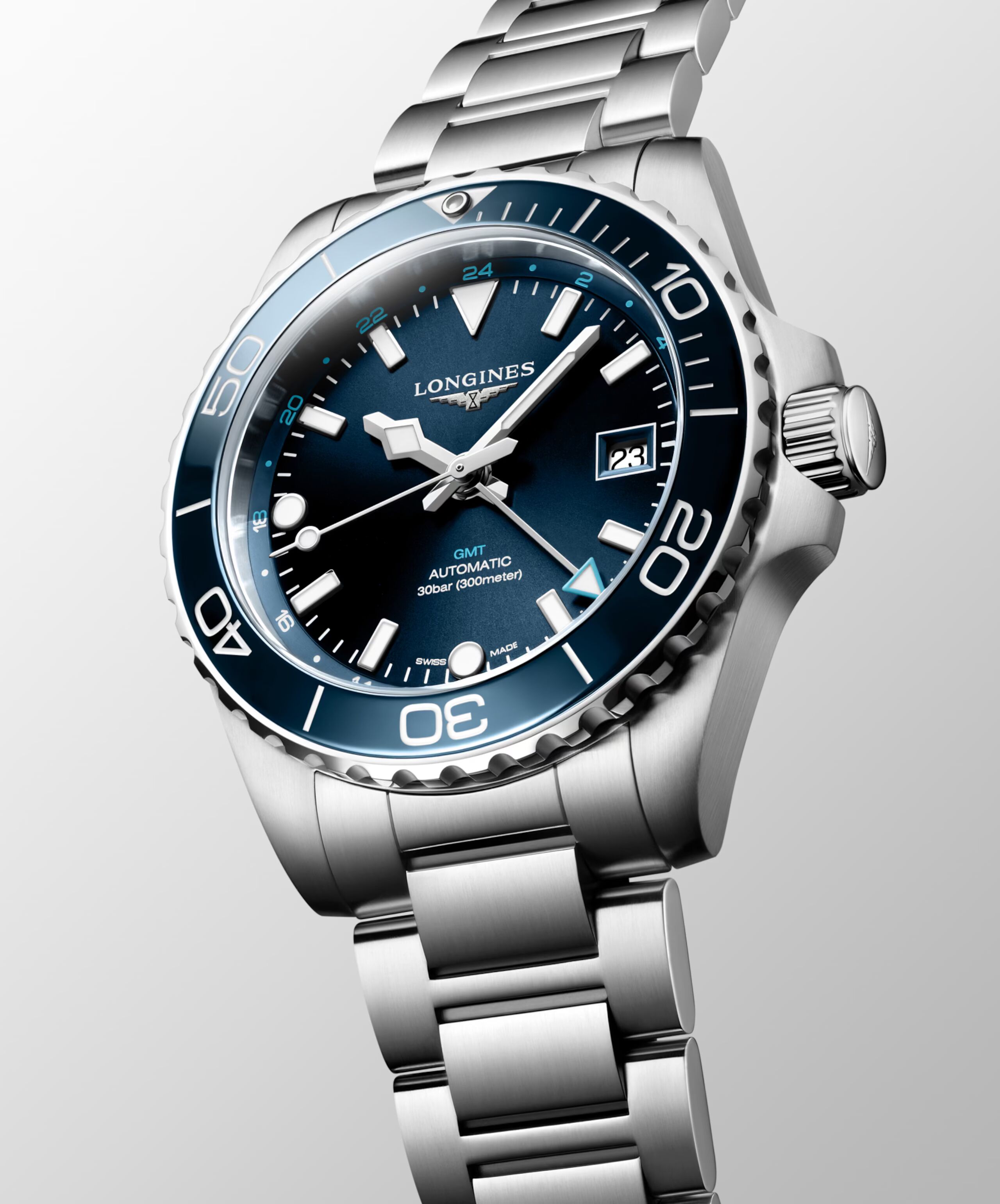 Longines Hydroconquest GMT 41mm blau Herrenuhr L3.790.4.96.6