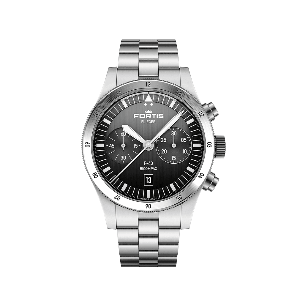 F-43_Bico_Black_BB Fortis FLIEGER F-43 Bicompax Black Men's Watch F4240006