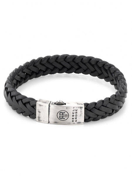 rebel-and-rose-braided-raw-mat-vintage-black-armband-rr-l0076-s-m-zwart-leer Rebel and Rose Men's Jewelry Rebel and Rose Braided RR-L0076-S-L