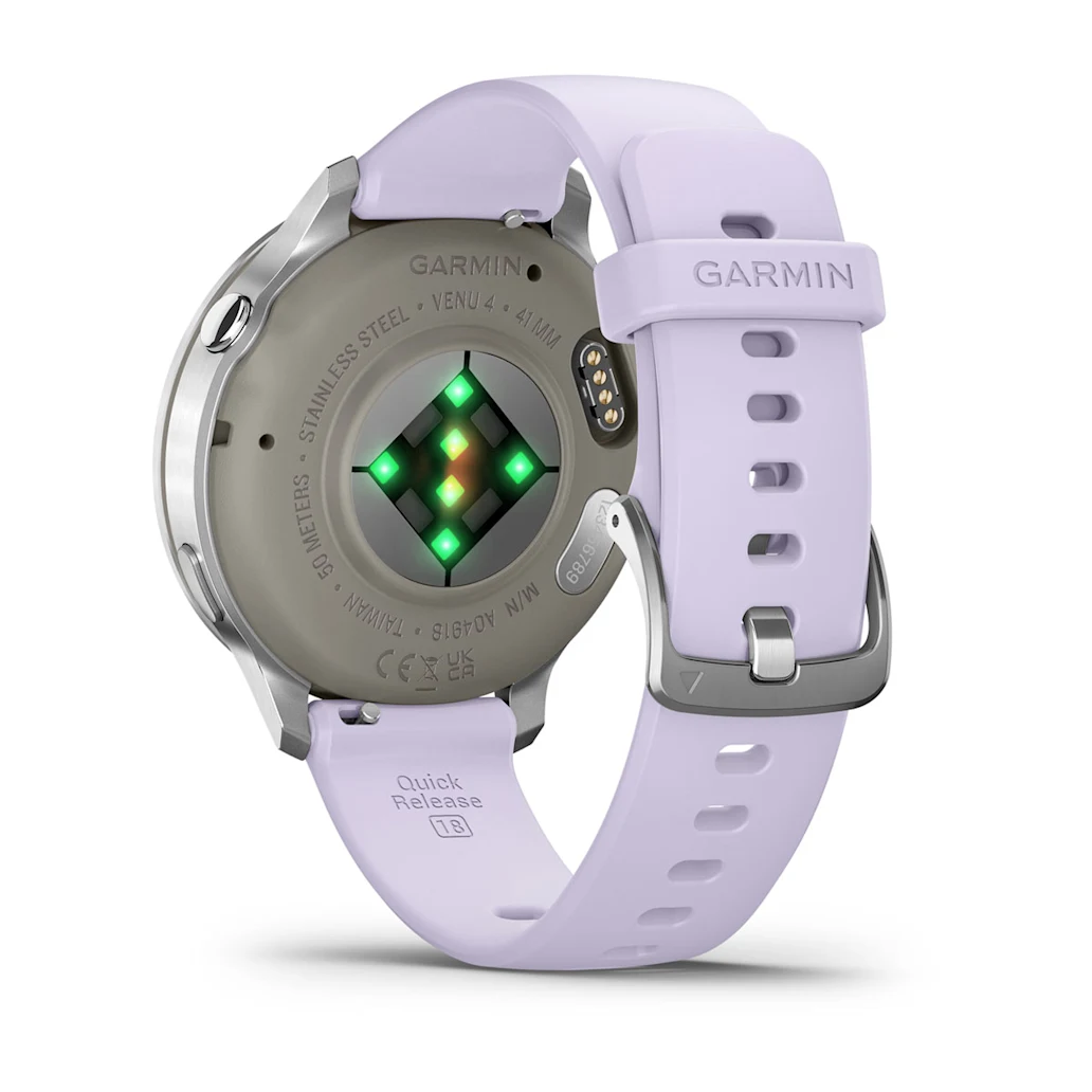 Garmin Venu® 4 - 41 mm Grau/Silber mit Schnellwechsel-Silikon-Armband 18 mm Lavendelblau Unisexuhr 010-03013-01
