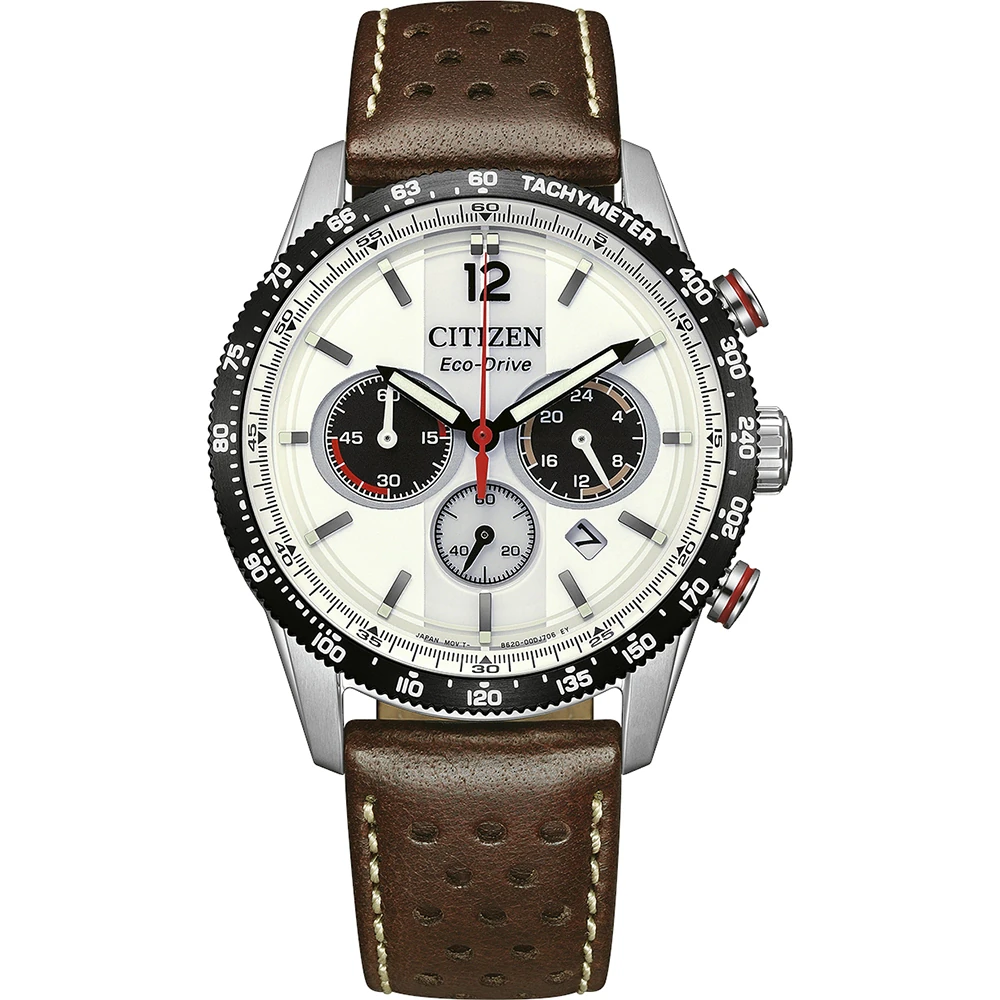 Citizen Eco-Drive Racing Chronograph, Leder weiß, 39.9mm Herrenuhr CA4714-04A