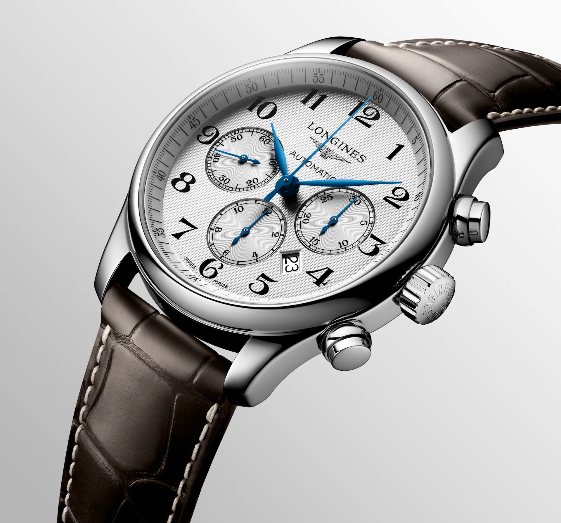 Longines Master Collection Chronograph Silber Lederband Herrenuhr L2.859.4.78.3