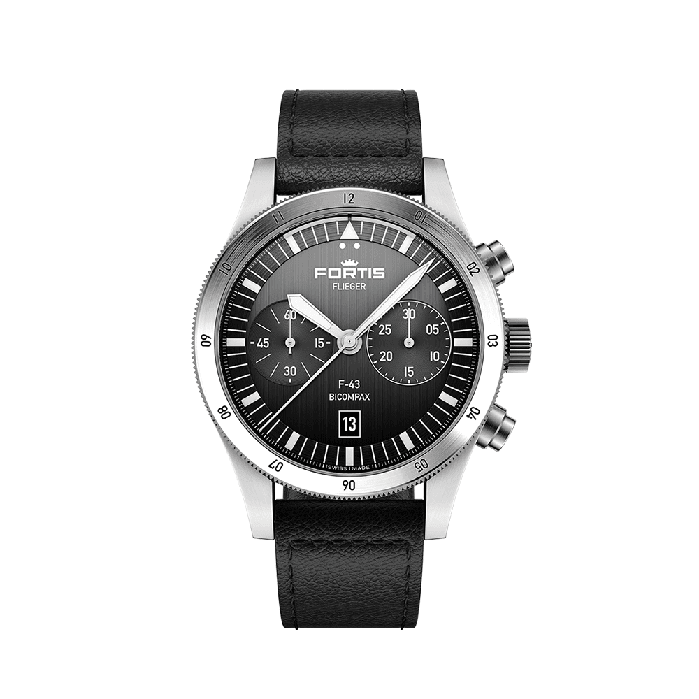 Fortis FLIEGER F-43 Bicompax Black Herrenuhr F4240007