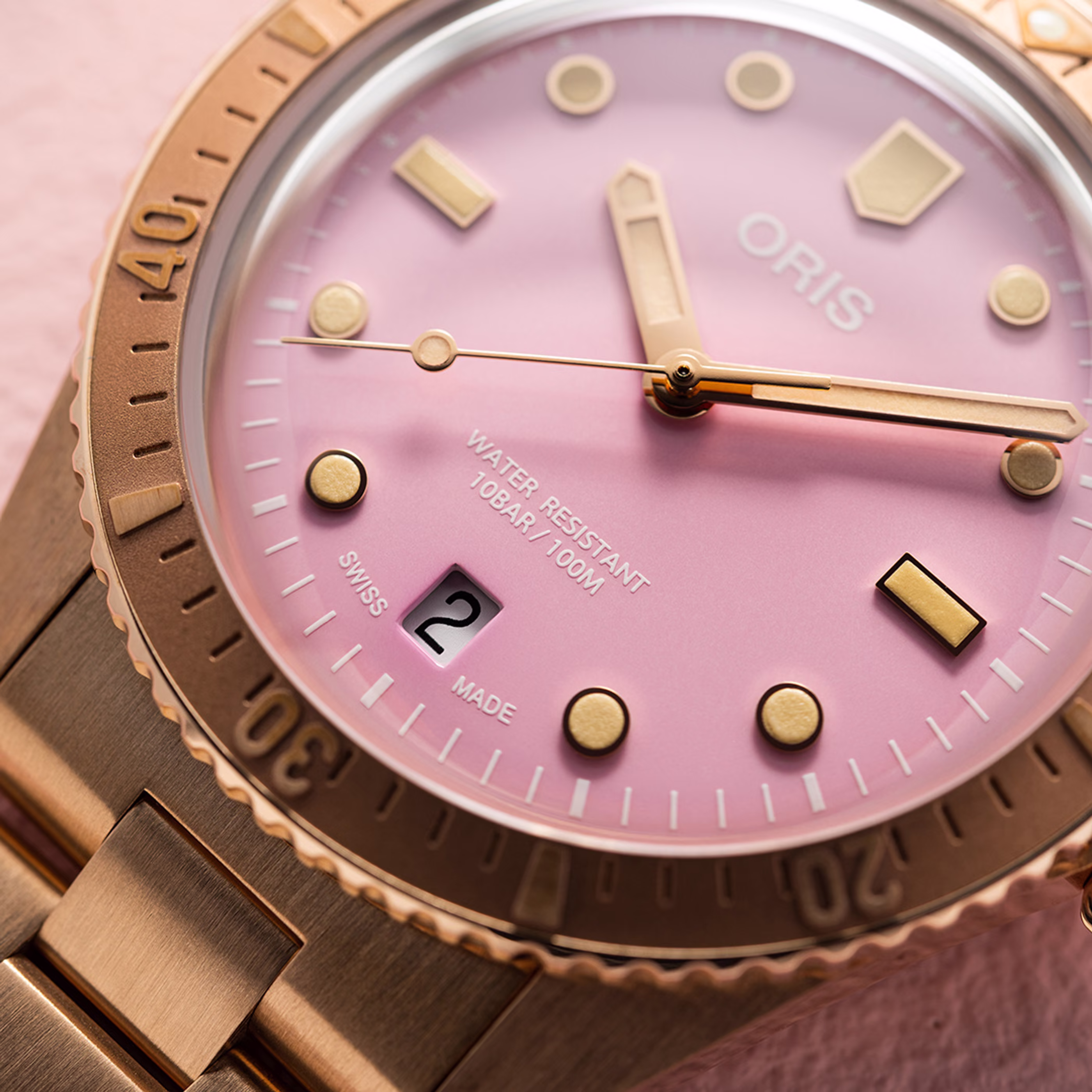 Oris Divers Sixty‑Five Cotton Candy 38mm Bronze Rosa Herrenuhr 01 733 7771 3158-07 8 19 15