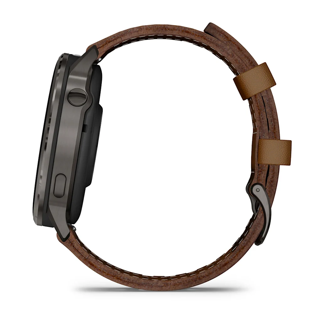 Garmin Venu® 4 - 45 mm Schwarz/Schiefergrau mit Schnellwechsel-Leder-Armband 22 mm Dunkelbraun Unisexuhr 010-03014-03