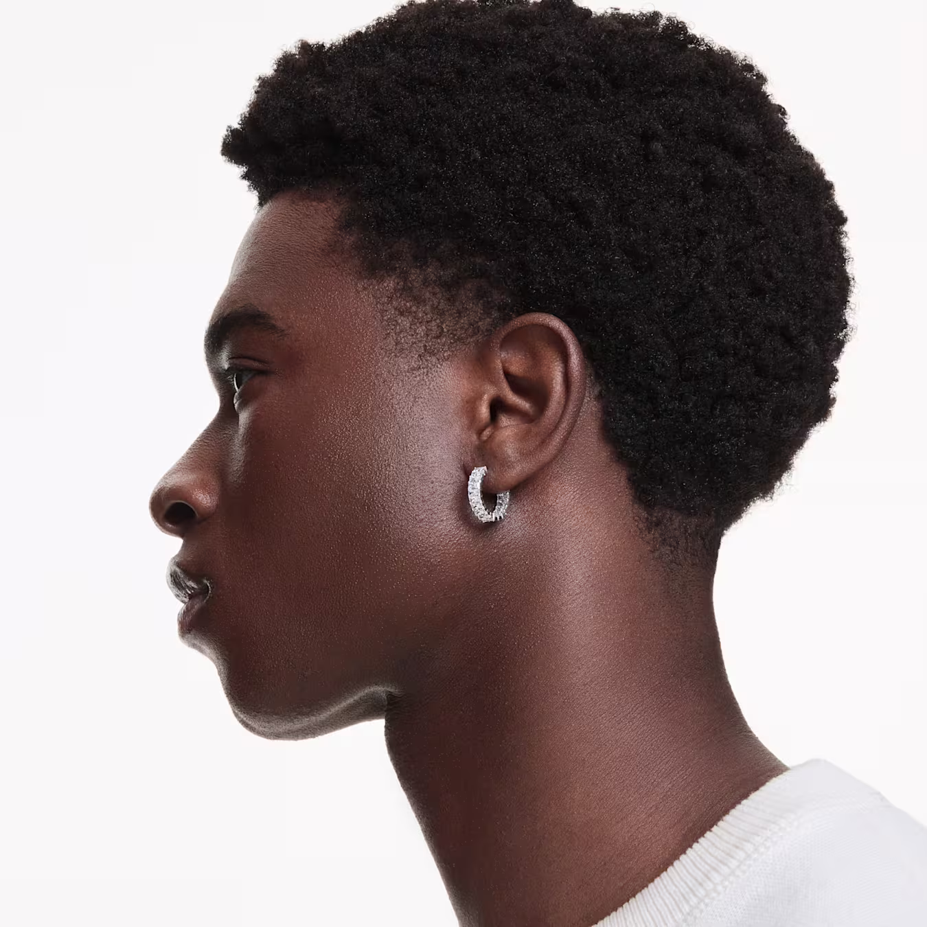 Swarovski Matrix Hoop Earrings Baguette Cut, White, Rhodium Plated