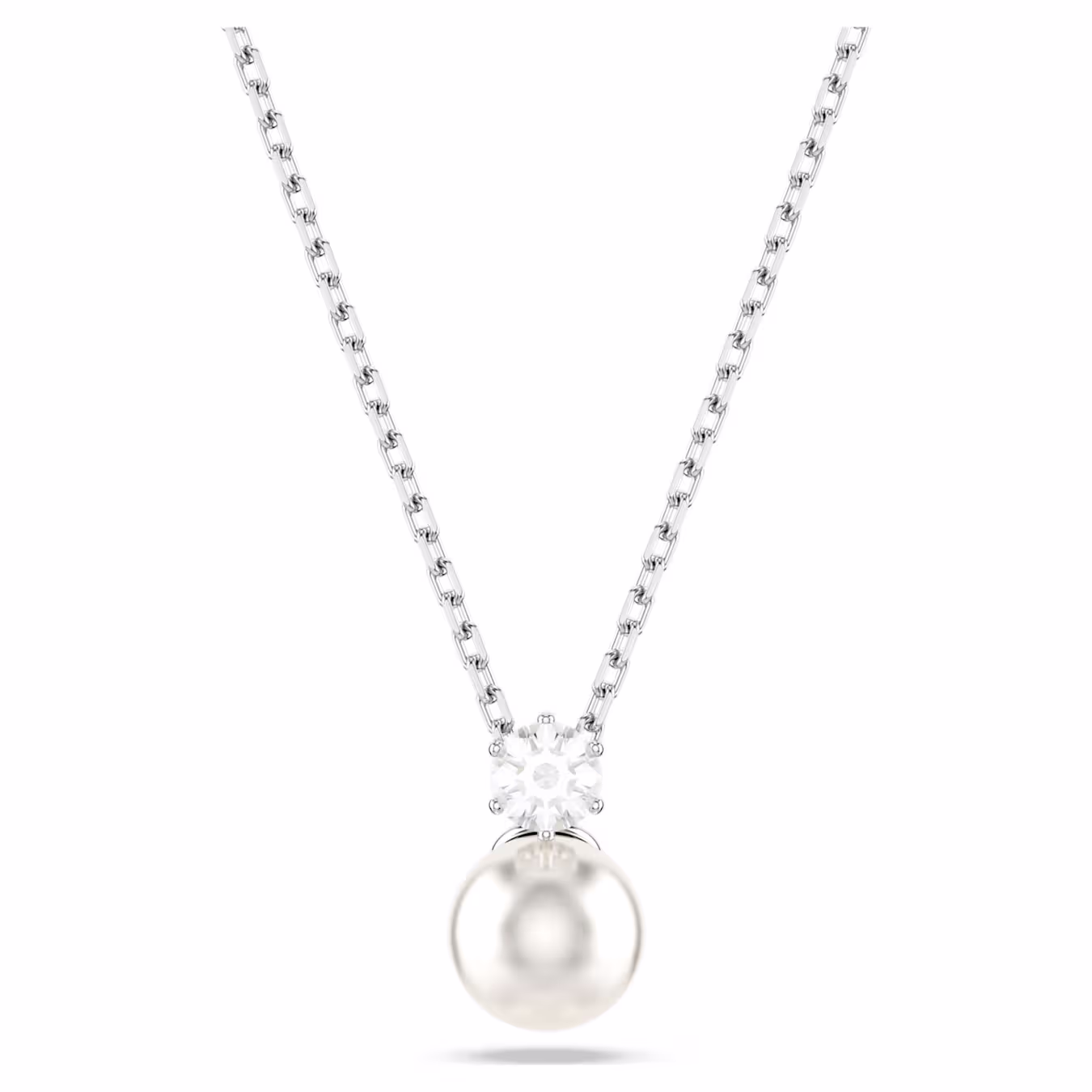 Swarovski Kette Matrix Anhänger Kristallperle, Rundschliff, Weiß, Rhodiniert