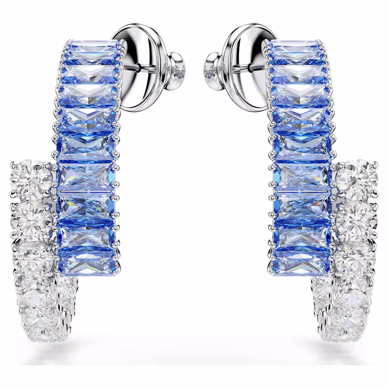 Swarovski Matrix hoop earrings, various cuts, blue, rhodium-plated