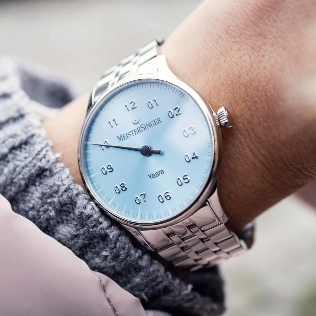 Meister Singer Yaara Eisblau mit Silber 36mm Automatikuhrwerk Damenuhr YA914S