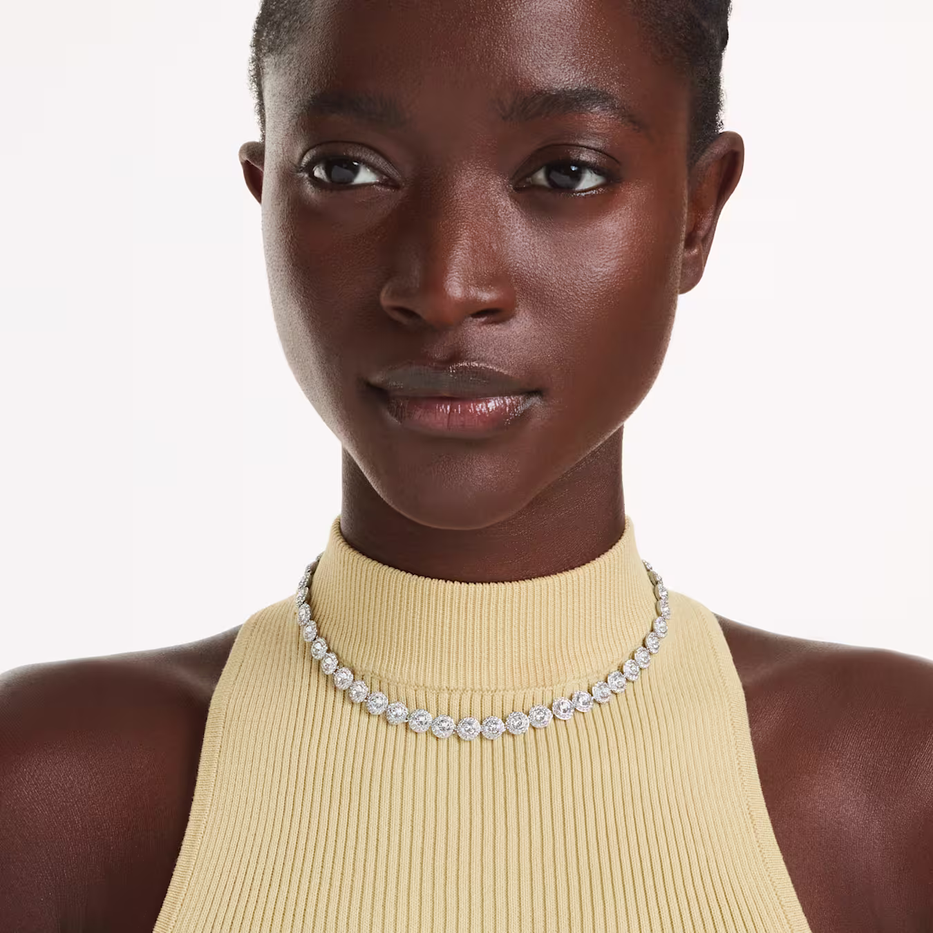 Swarovski Una Angelic Halskette Rundschliff, Mittel, Weiß, Rhodiniert