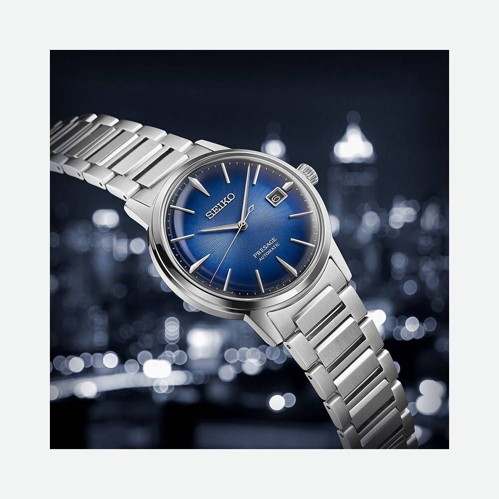 Uhr-Herren-Presage-Cocktail-Time-Aviation-srpj13j1-Zifferblatt-Blau Seiko Presage Cocktail Men's Watch SRPJ13J1