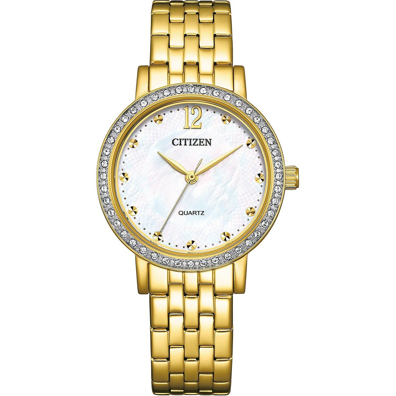 Citizen Analog Quartz, Ziffernblatt perlmutt weiß mit 8 Diamanten Damenuhr EL3102-50D
