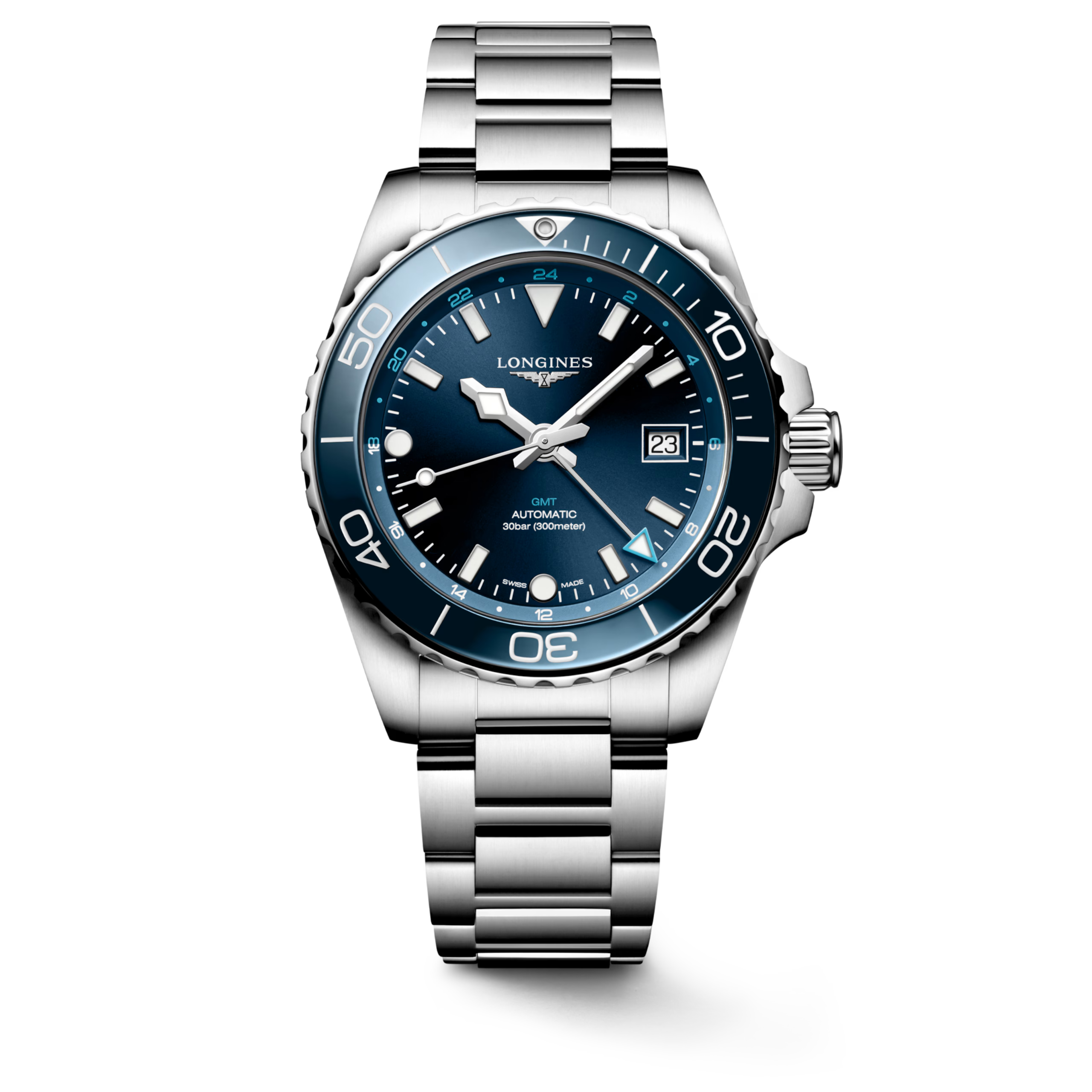 Longines Hydroconquest GMT 41mm blau Herrenuhr L3.790.4.96.6