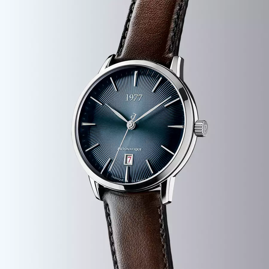 1977 EDMOND Automatique, 40 MM, Cadran Bleu, Bracelet Cuir Marron Men's Watch 1977P01164