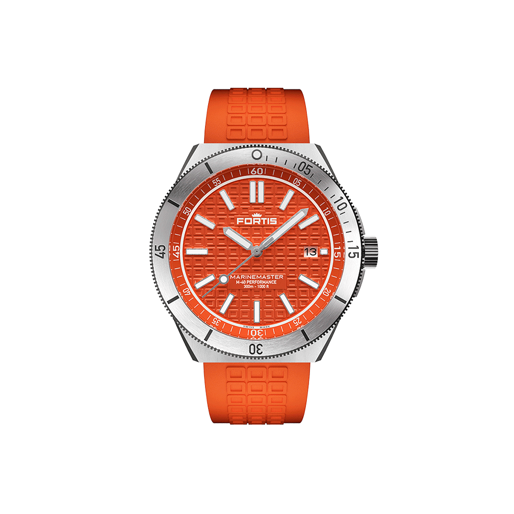 m40_amber_orange_HS_Scale Fortis Marinemaster M-40 Amber Orange Men's Watch F8120024