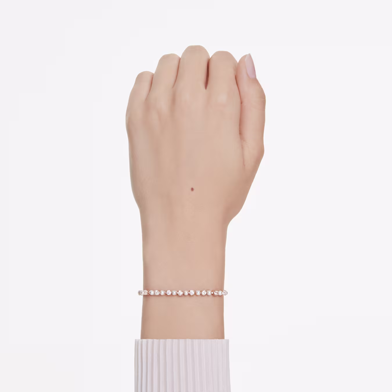 Swarovski Matrix Tennis Bracelet, Crystal Bead, Round Cut, White, 18k Rose Gold Plated