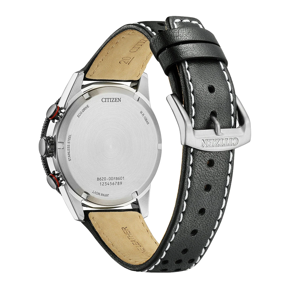 Citizen Eco-Drive Racing Chronograph, Leder schwarz, 39.9mm Herrenuhr CA4717-06E