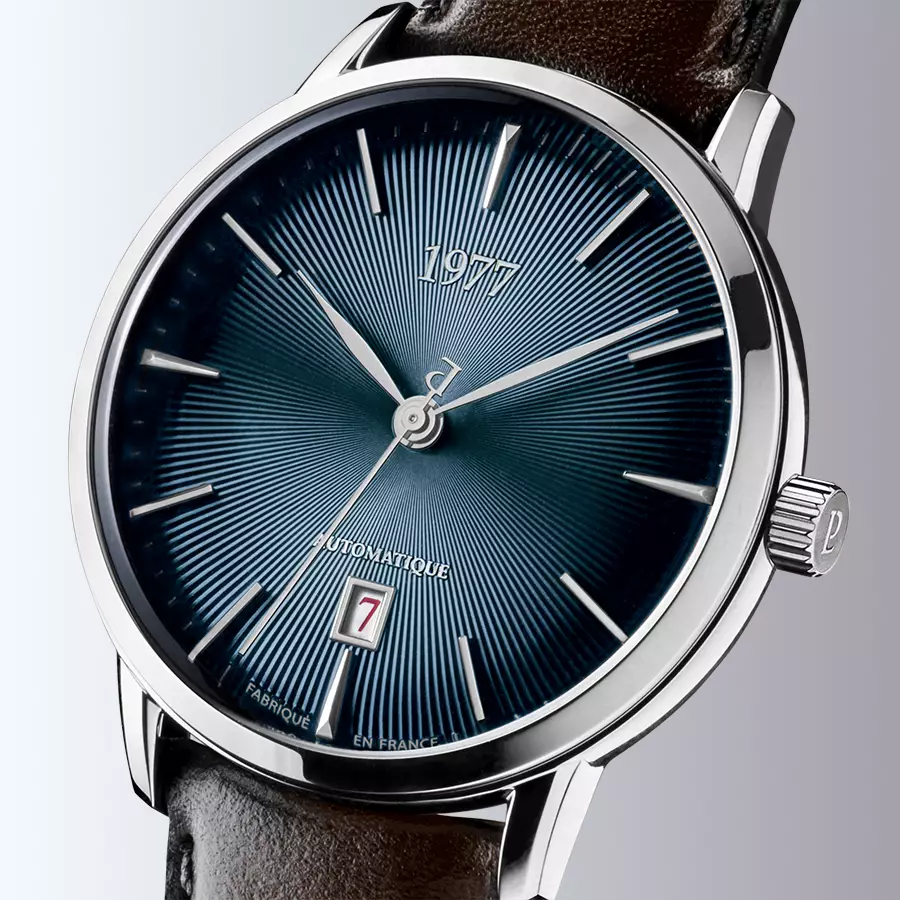 1977 EDMOND Automatique, 40 MM, Cadran Bleu, Bracelet Cuir Marron Men's Watch 1977P01164