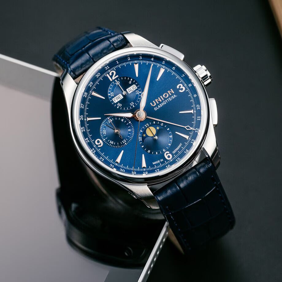 Union Glashütte Belisar Chronograph Blau Mondphase Herrenuhr D014.425.16.047.01