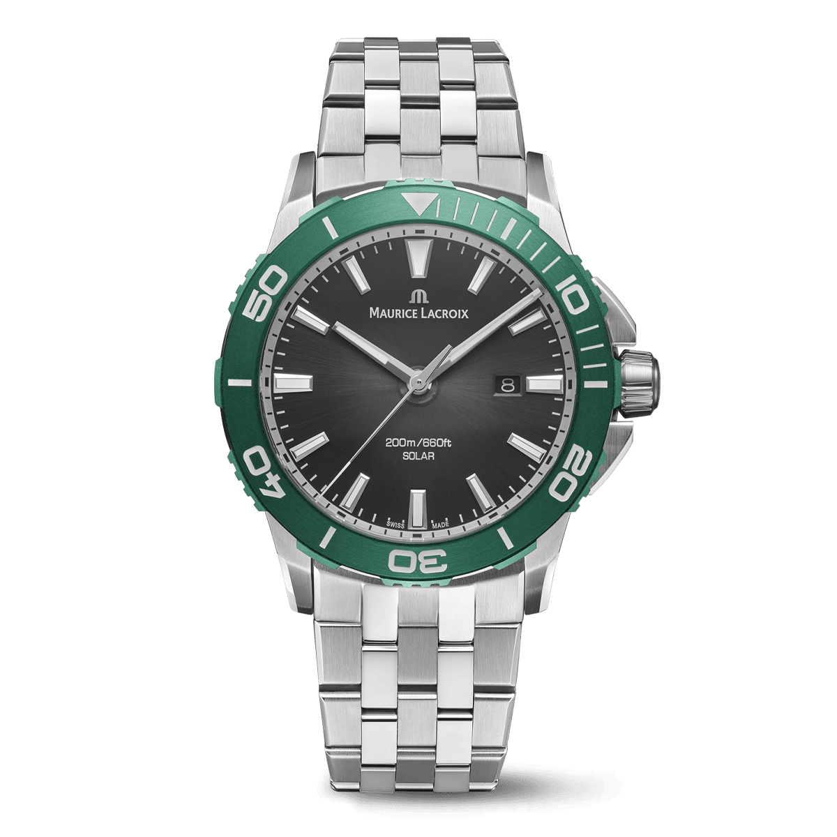 Maurice Lacroix PONTOS S SOLAR 42mm, Quartz, Stainless Steel Bracelet, Black Men's Watch PT1008-SSL52-330-1