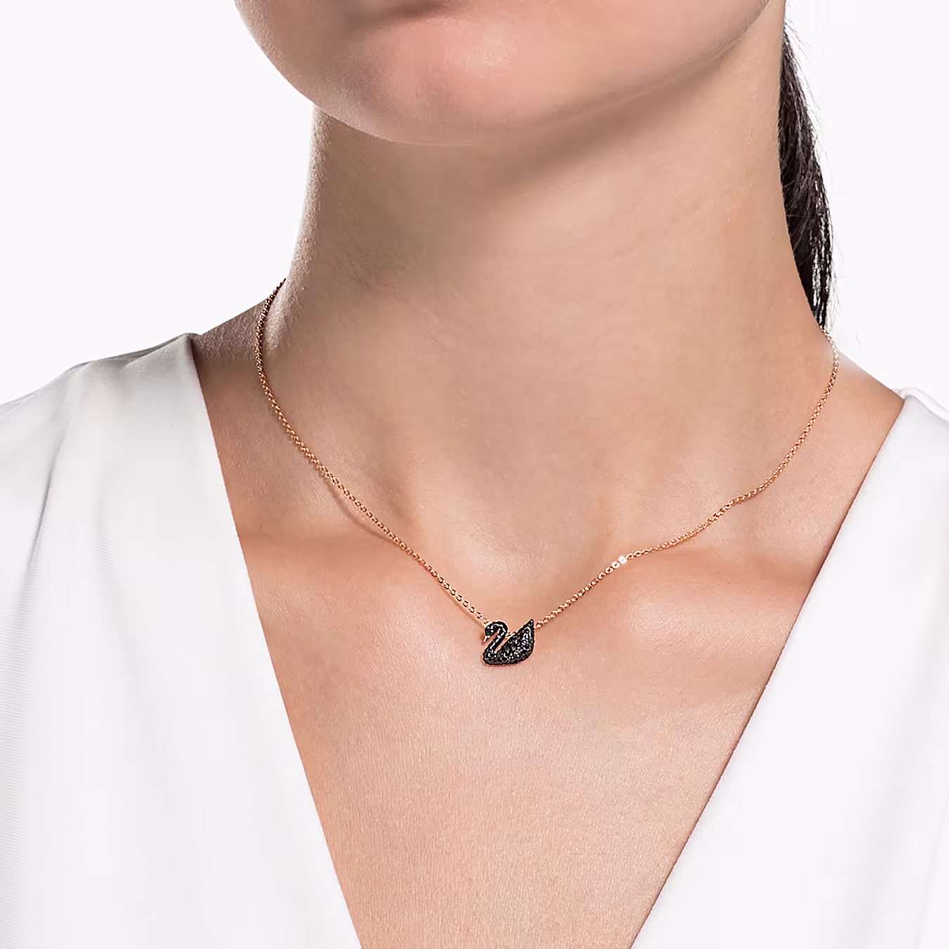 Swarovski  Swan Anhänger Schwan, Klein, Schwarz, 18k rosévergoldet