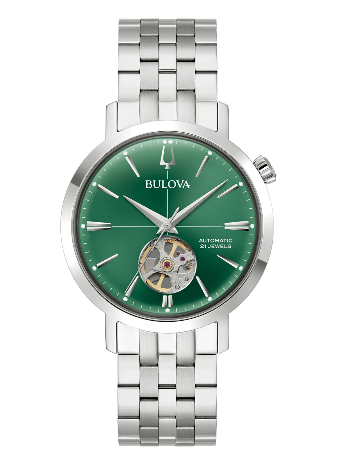 Bulova Aerojet Automatik 42 Stunden Gangreserve, Edelstahlband, Grün Herrenuhr 96A319