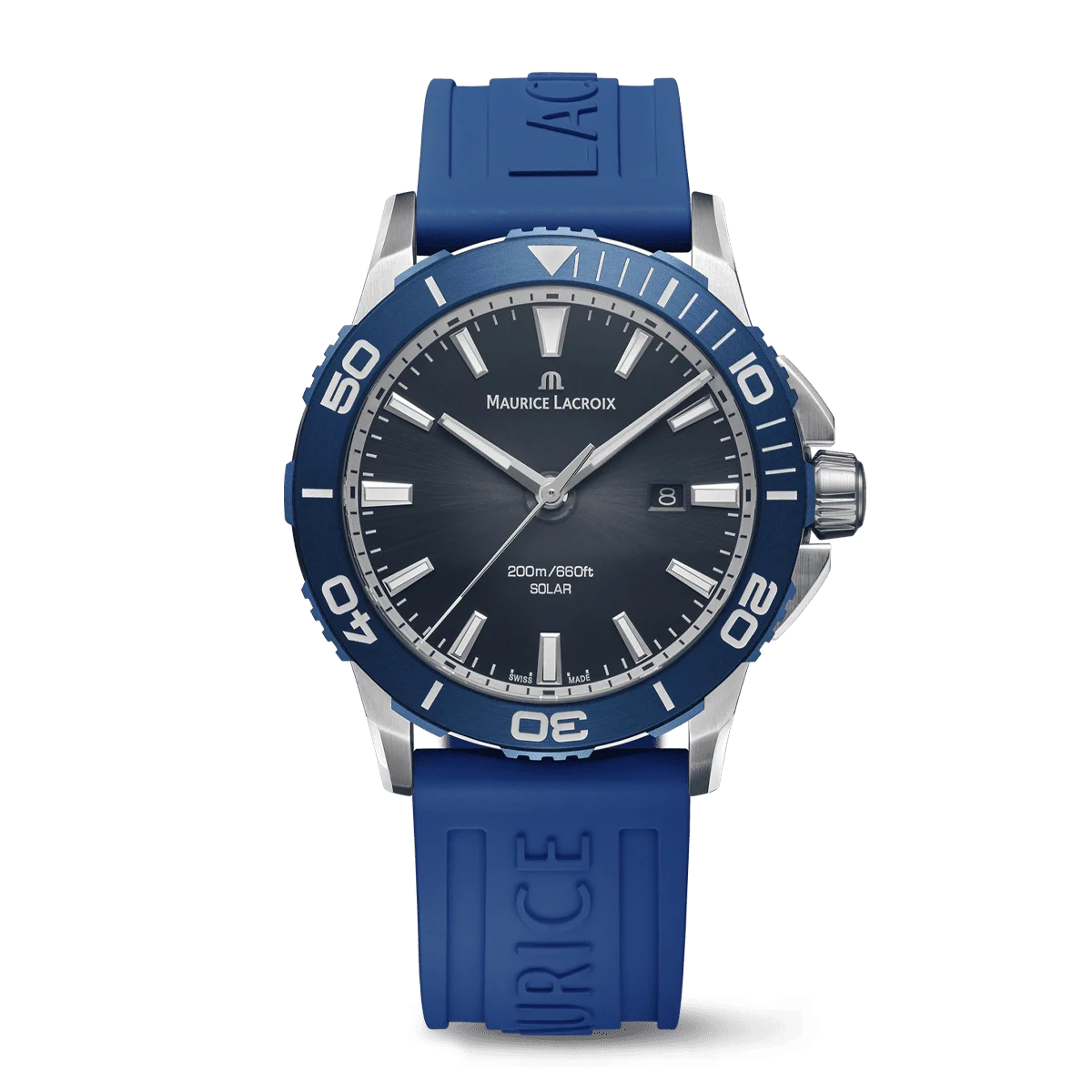 Maurice Lacroix PONTOS S SOLAR 42mm, Quartz, Blue FKM Rubber Strap Men's Watch PT1008-SSL40-430-4