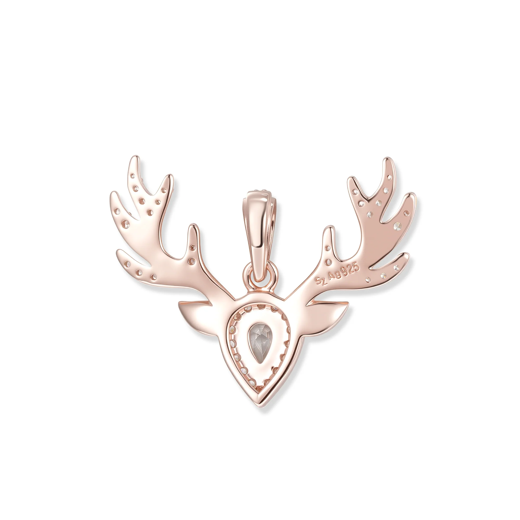 At the time, Ida Hirsch pendant, 18K rose gold plated, imaginative stag head, 2.5 x 2 cm