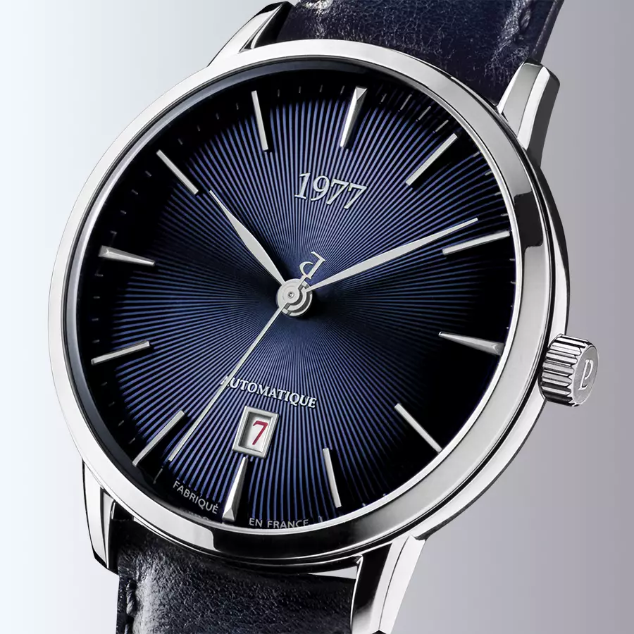 1977 EDMOND Automatique, 40 MM, Cadran Bleu, Bracelet Cuir Bleu Men's Watch 1977P01166