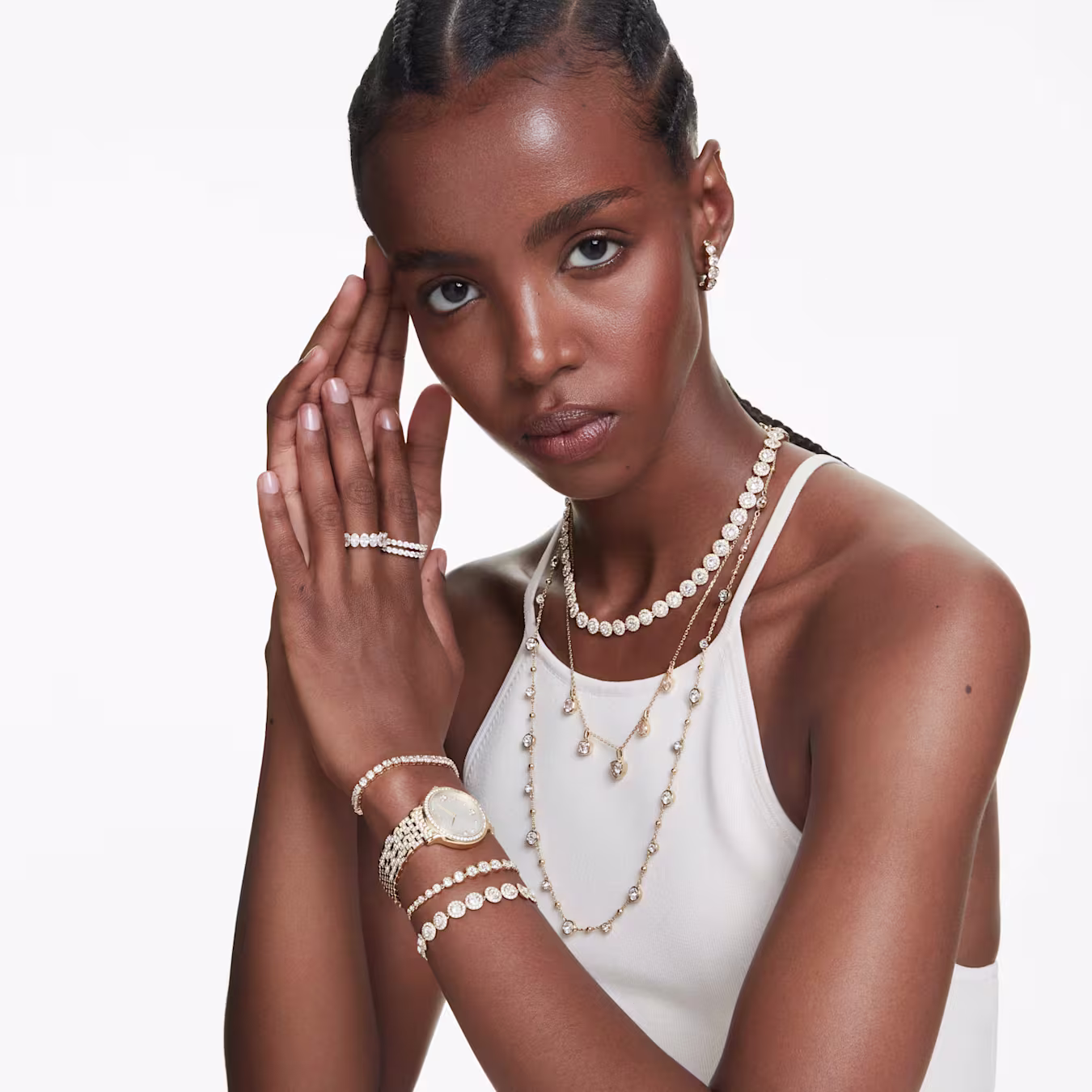 Swarovski Una Angelic Armband Rundschliff, Pavé, Mittel, Weiß, 18k vergoldet