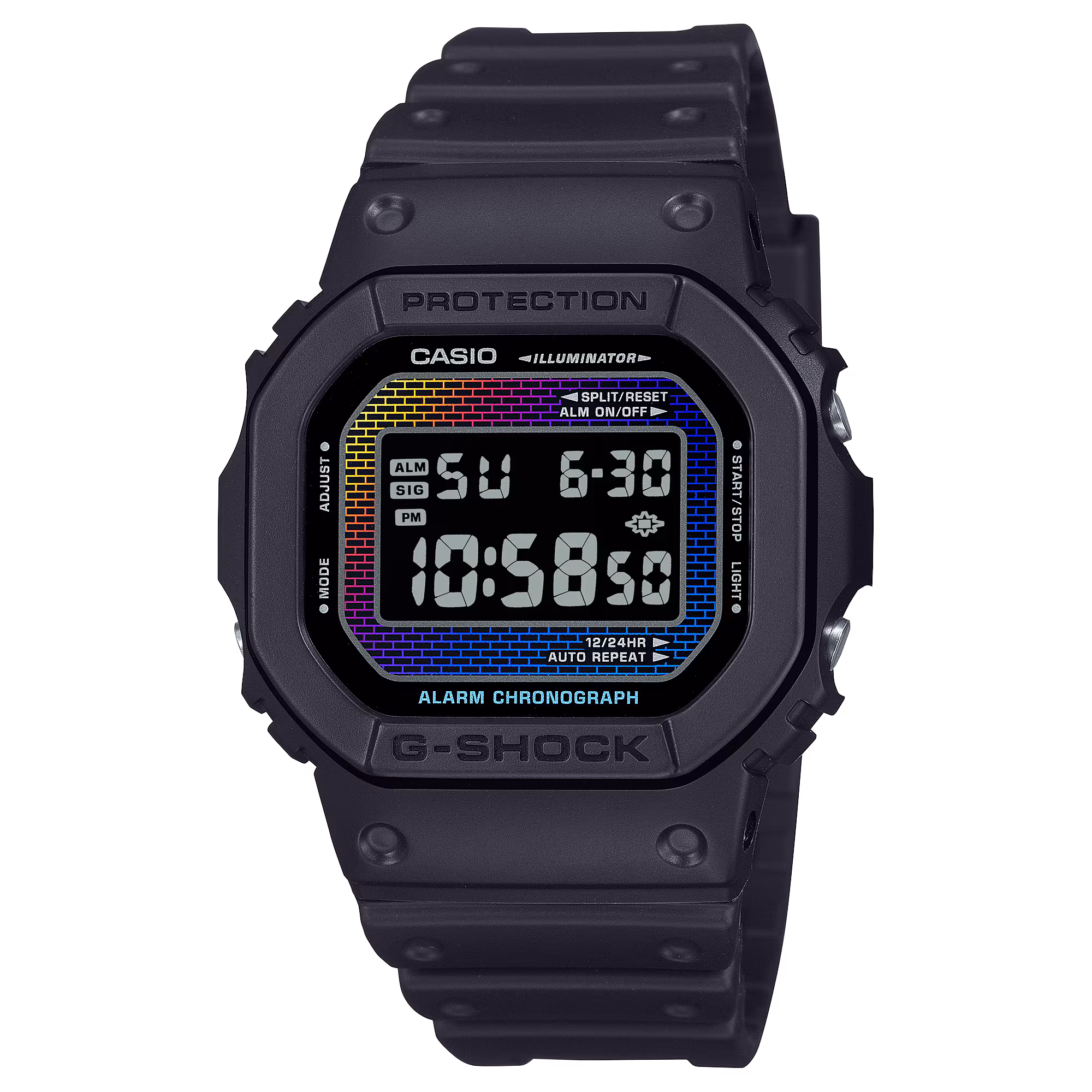 G-Shock G-Shock Alarm Chronograph, Digital Schwarz / Regenbogen, Quarz Unisexuhr DW-5600RW-1ER