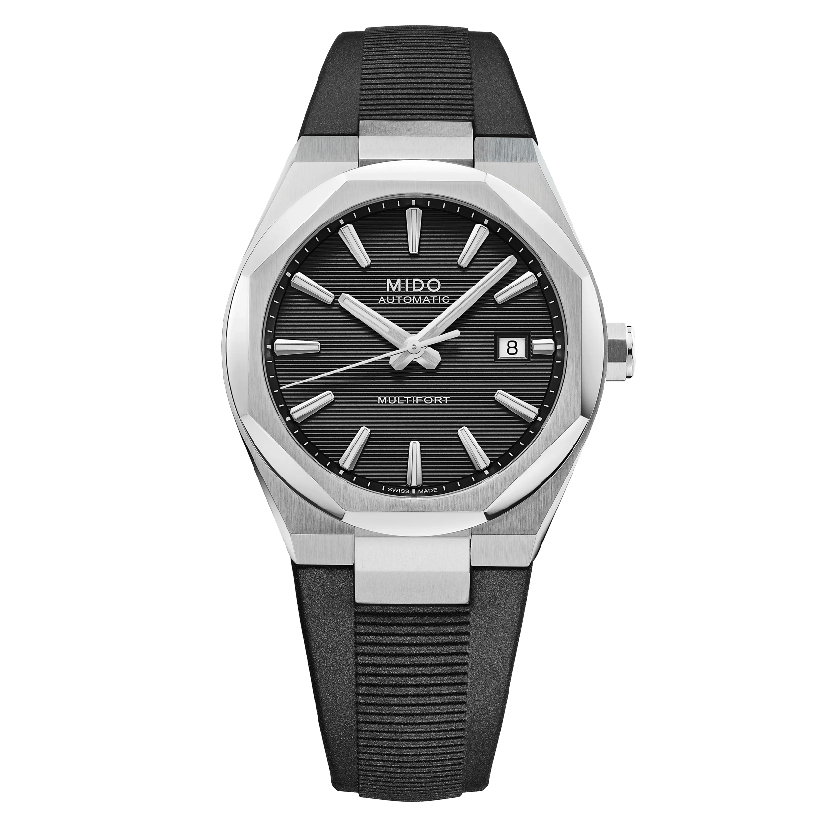 Mido Multifort 8 One Crown, Schwarz, Kautschukband, Achteckige Lünette Herrenuhr M055.507.17.051.00