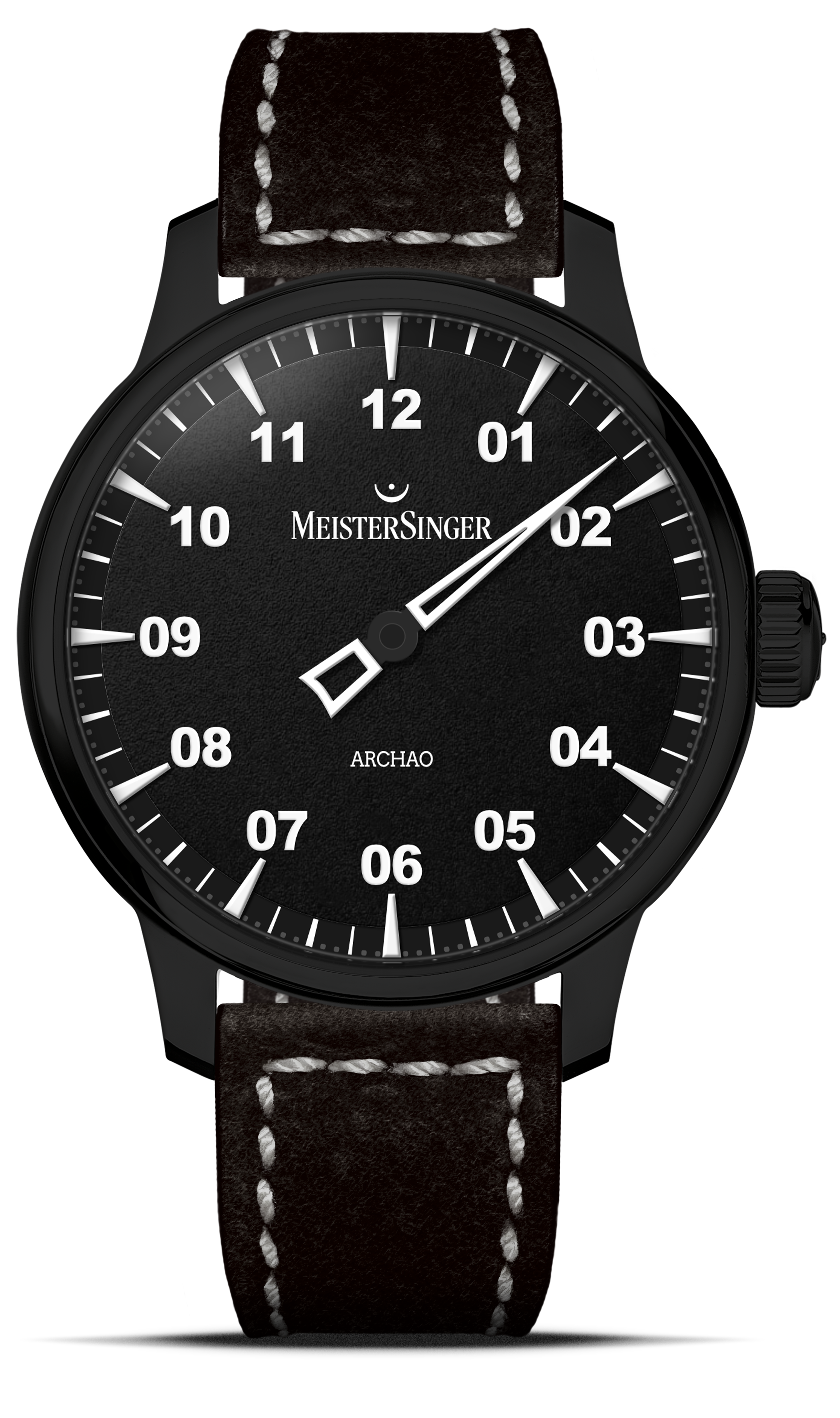 Meister Singer Archao DLC, Schwarz, Automatikwerk, 43 mm, Lederband Herrenuhr AR902BL