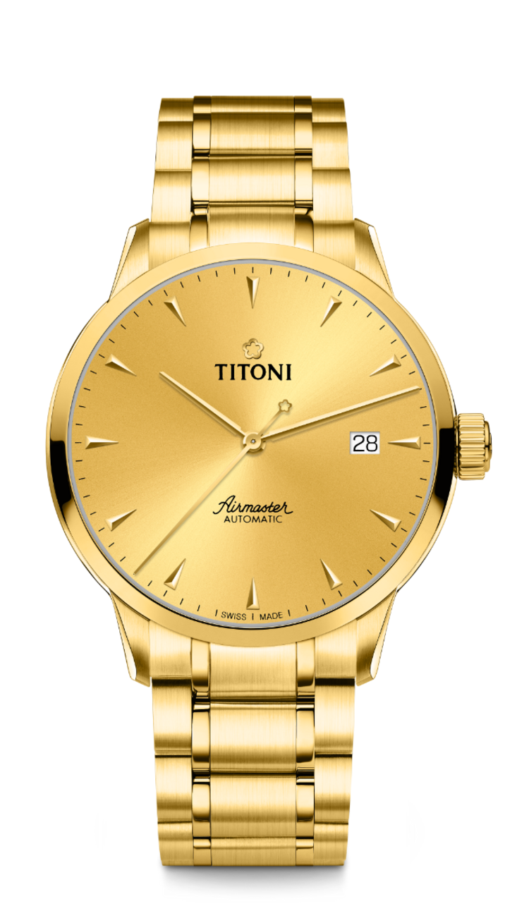 Titoni Airmaster Gelbgold Herrenuhr 83733G-651