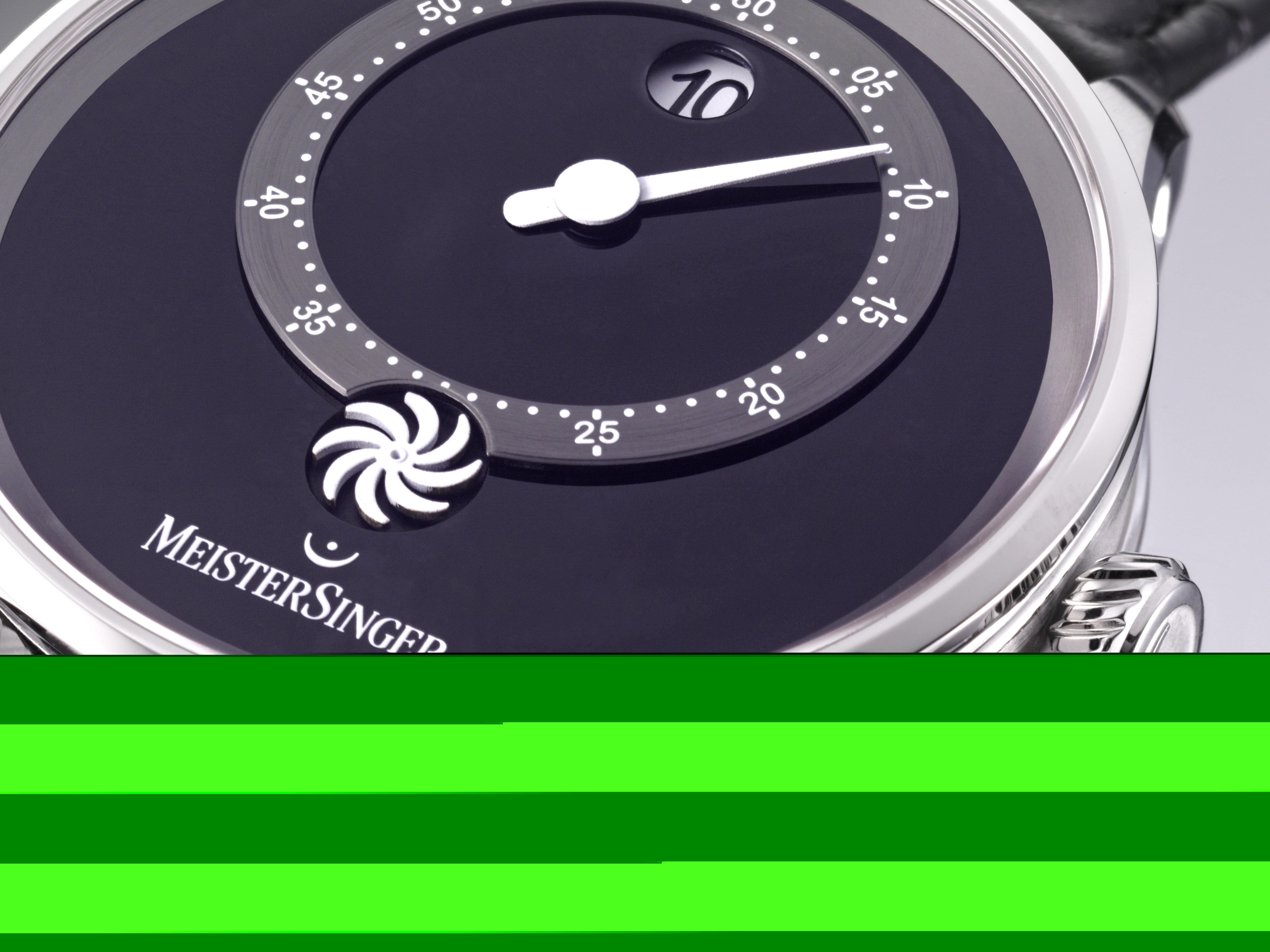 Meister Singer Panthero Jumping Hour - Schwarz, Automatikwerk, Rindsleder mit Krokoprägung, Schwarz glänzend Damenuhr PTJH902