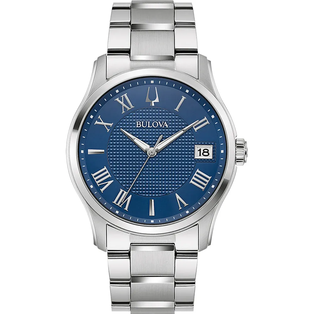 Bulova Wilton Analog Quartzwerk, Edelstahlband, Blau Herrenuhr 96B386