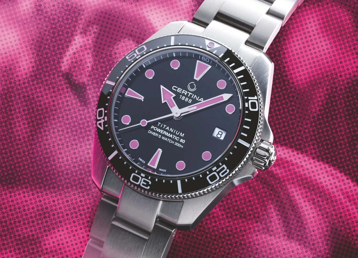 Certina DS Action Diver 38mm Titanium Automatik, Schwarz, Pink C048.807.44.051.01