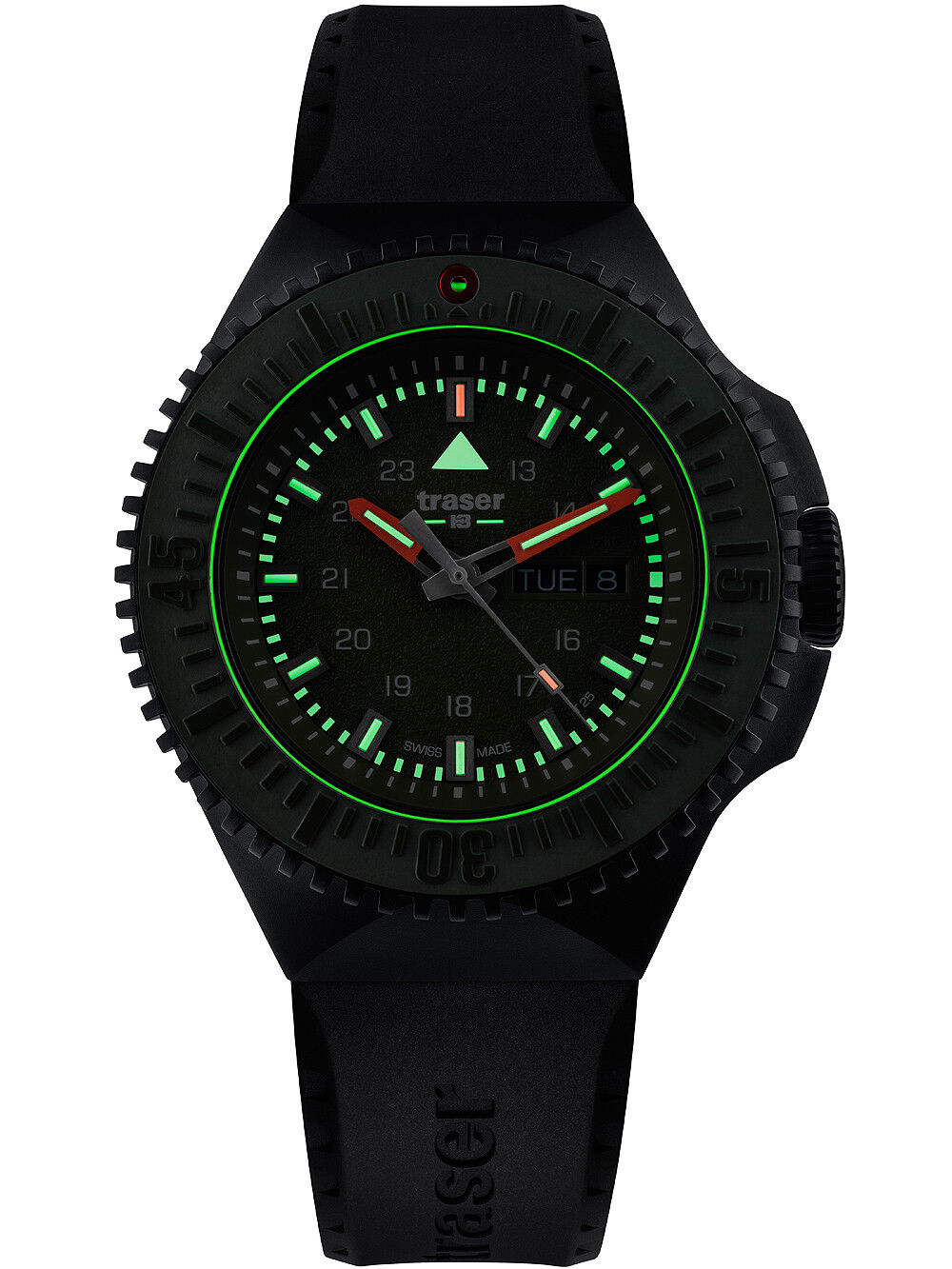 p69_frontal_gr_n_rubber_evening Traser H3 P69 Black Stealth Green Men's Watch 109859