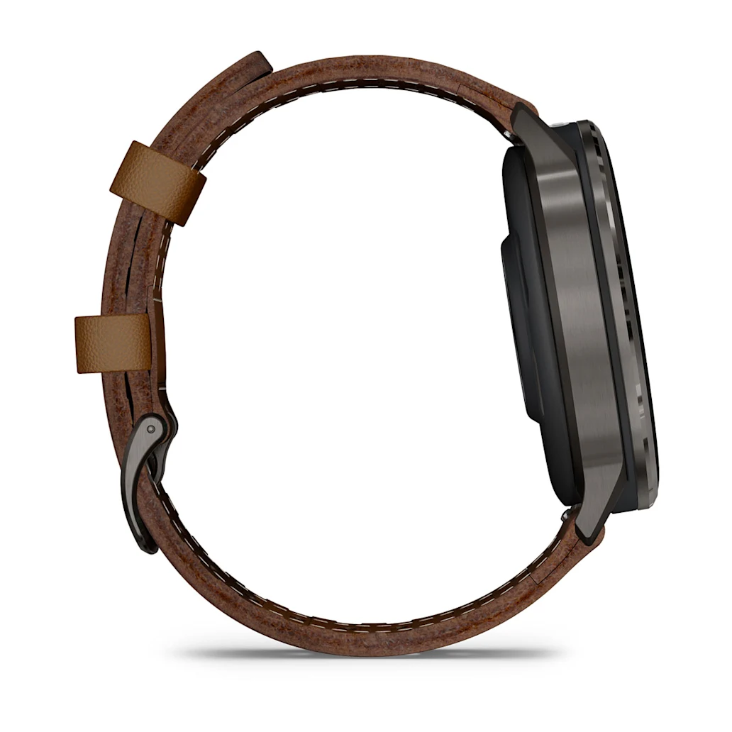 Garmin Venu® 4 - 45 mm Schwarz/Schiefergrau mit Schnellwechsel-Leder-Armband 22 mm Dunkelbraun Unisexuhr 010-03014-03