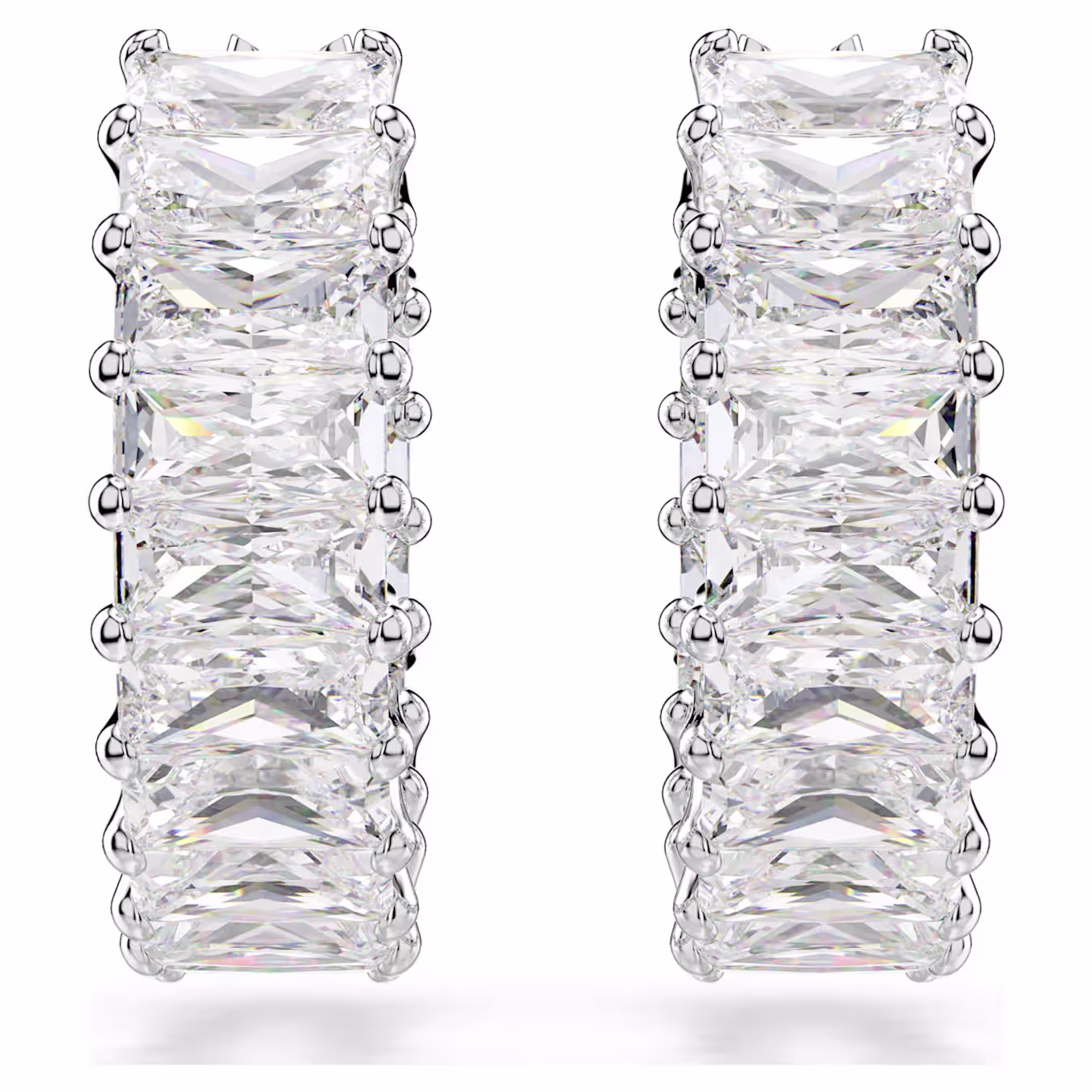 Swarovski Matrix Hoop Earrings Baguette Cut, White, Rhodium Plated