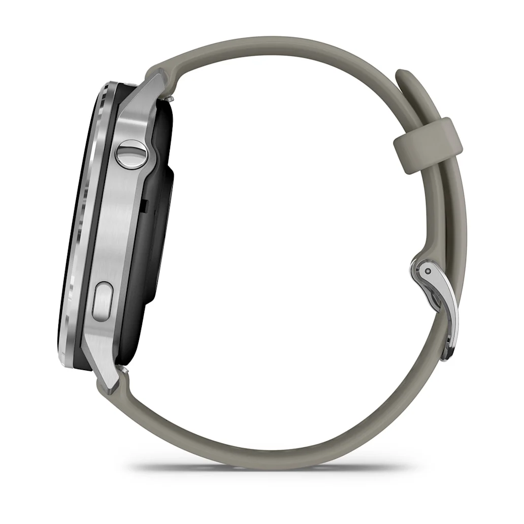 Garmin Venu® 4 - 45 mm Schwarz/Silber mit Schnellwechsel-Silikon-Armband 22 mm Grau Unisexuhr 010-03014-01