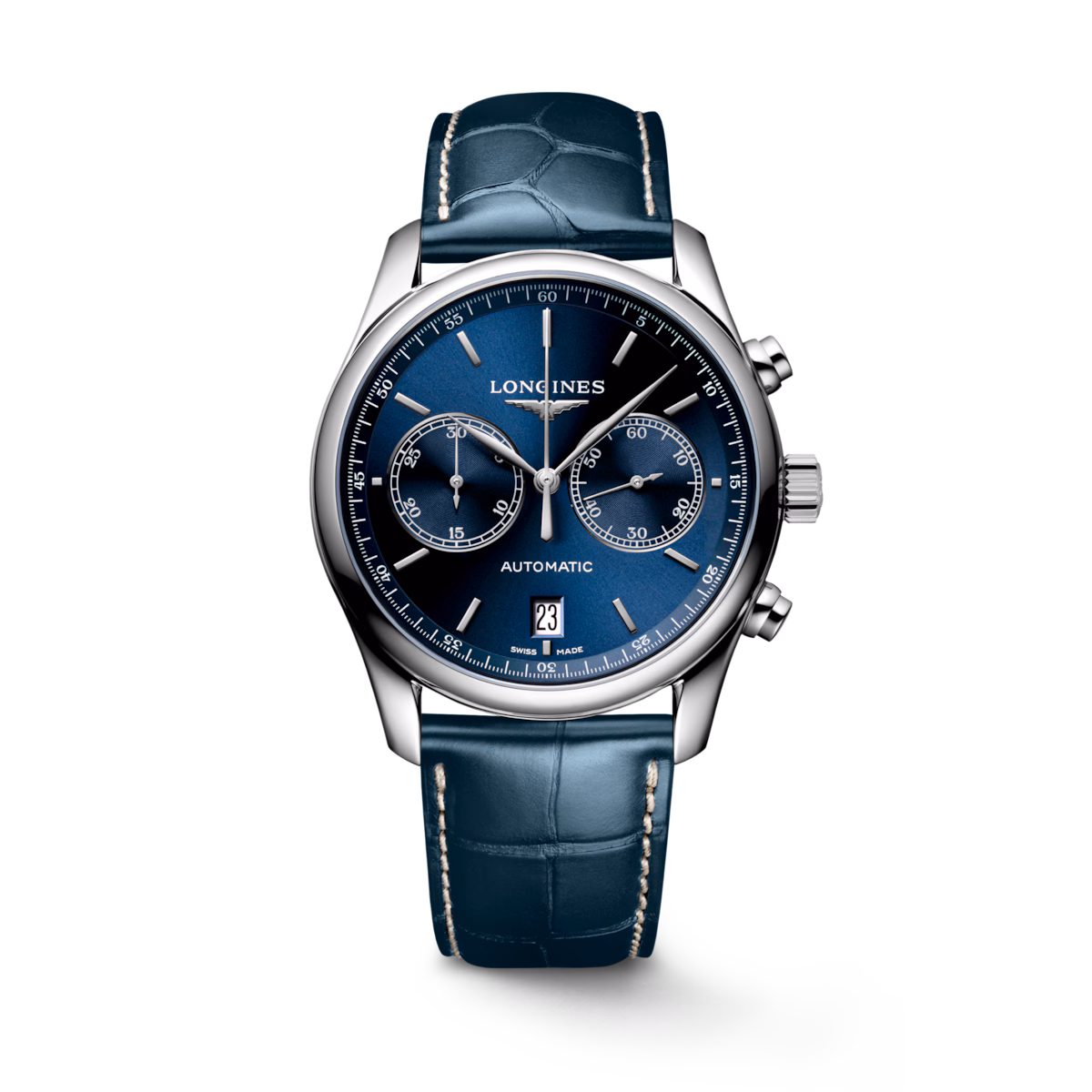 Longines Master Collection Chronograph Blau Lederband Herrenuhr L2.629.4.92.0