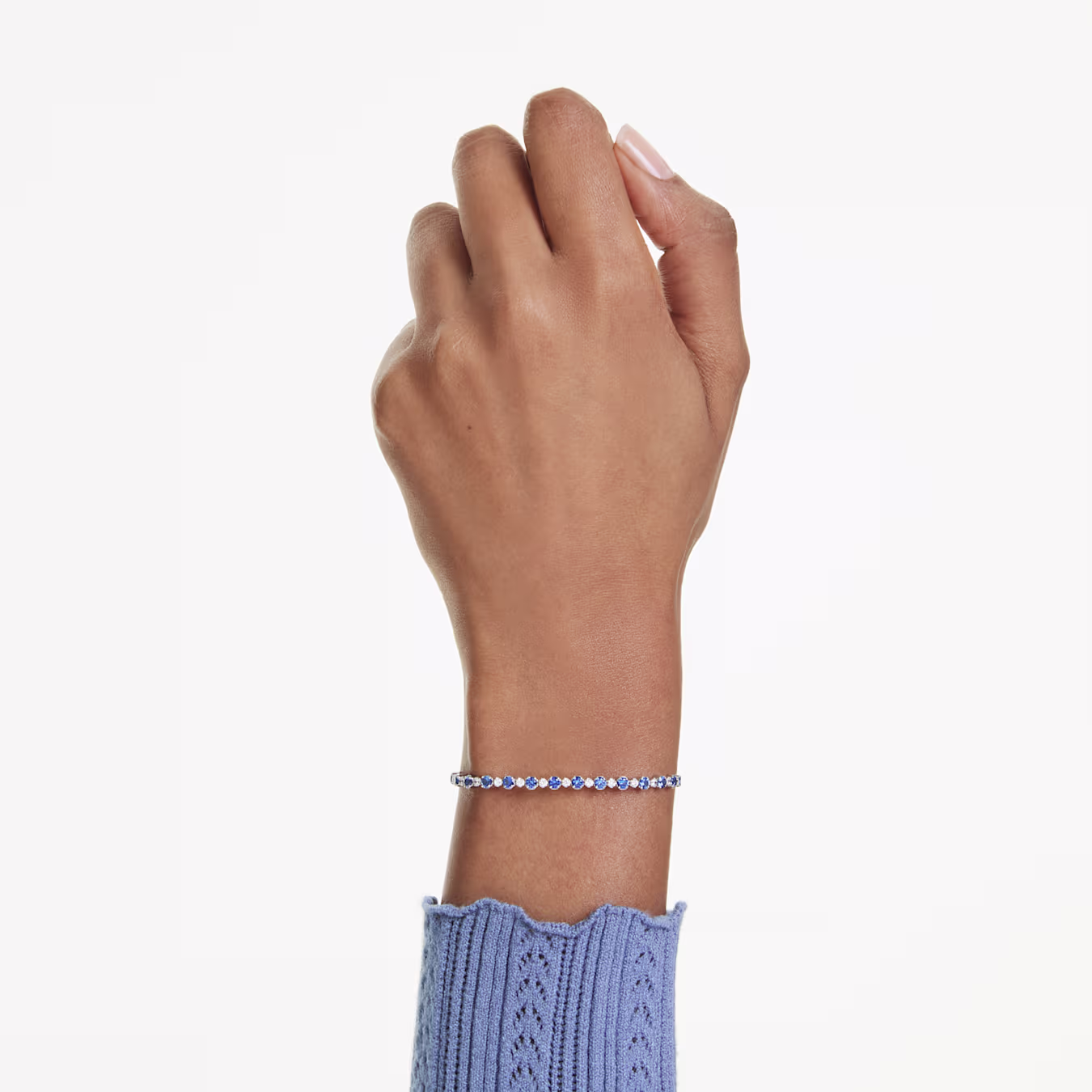 Swarovski Matrix Tennis Bracelet Mixed Round Cuts, Blue, Rhodium Plated