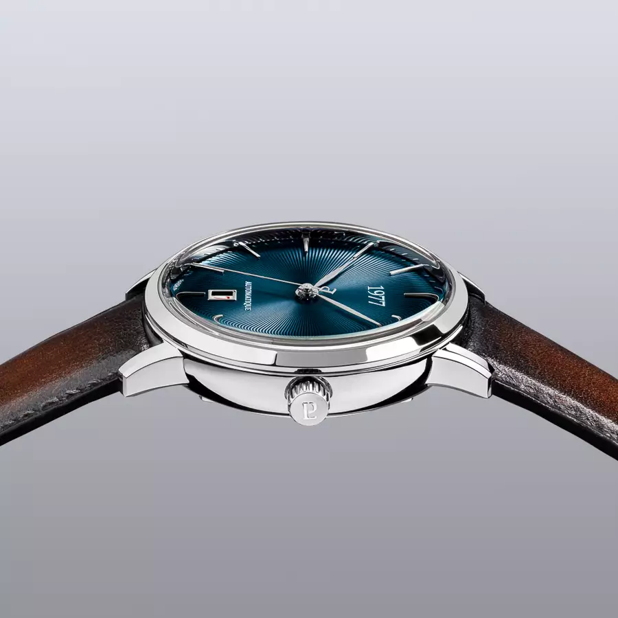 1977 EDMOND Automatique, 40 MM, Cadran Bleu, Bracelet Cuir Marron Men's Watch 1977P01164