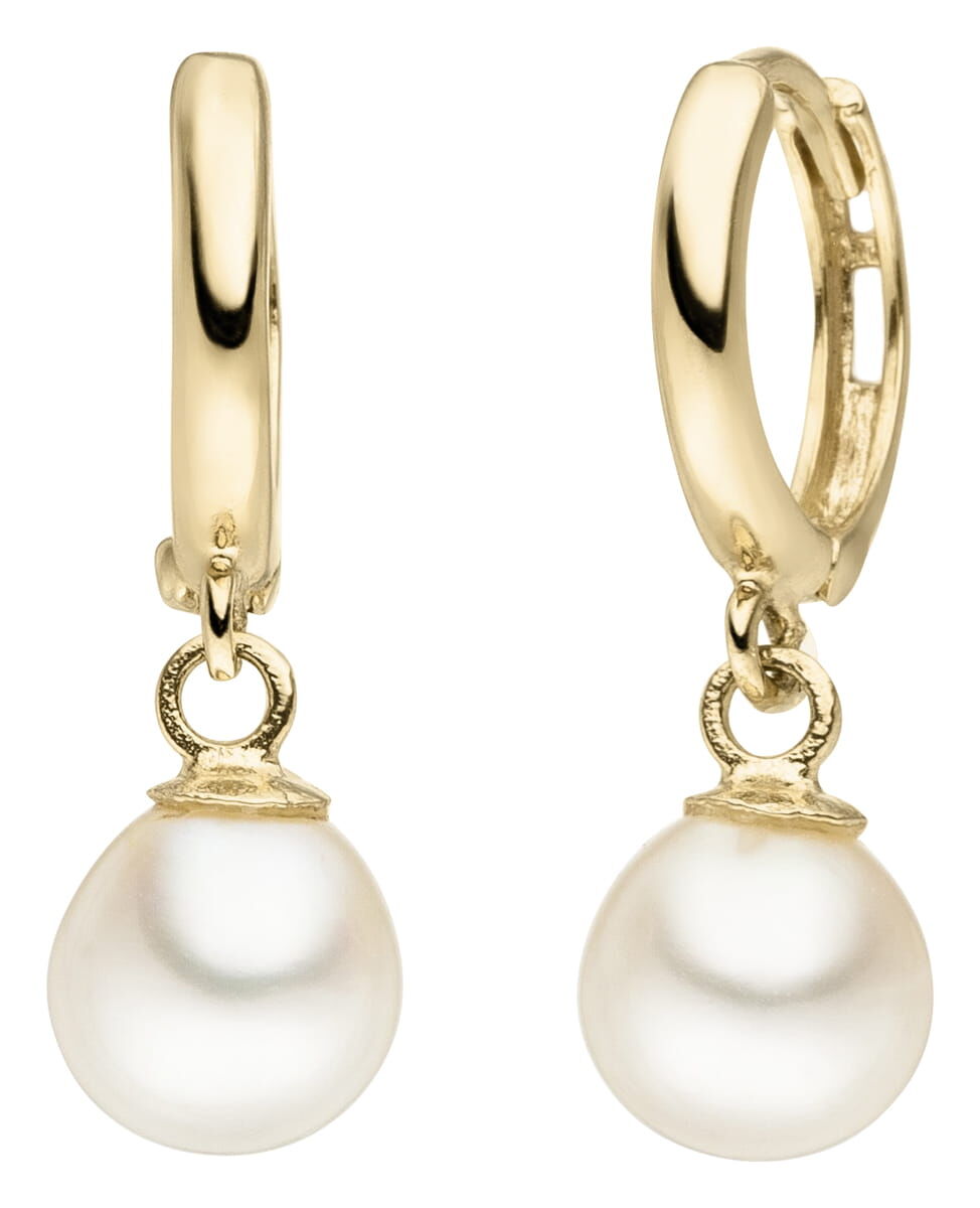 U19-40 Adriana Perlencreolen 375/- Gelbgold mit Süßwasserperlen Udine U19-40