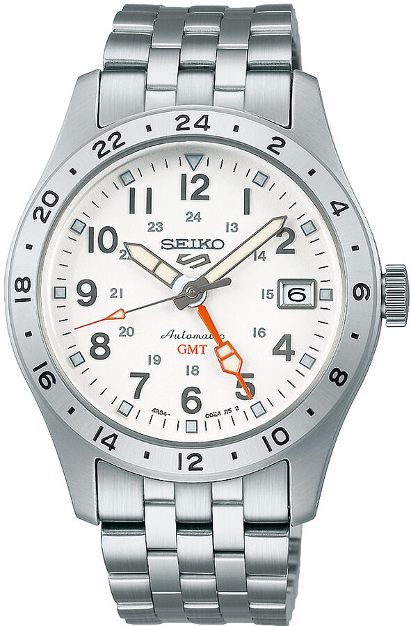 Seiko Seiko 5 Sports Automatik GMT, 39 mm, Edelstahlband Herrenuhr SSK059K1