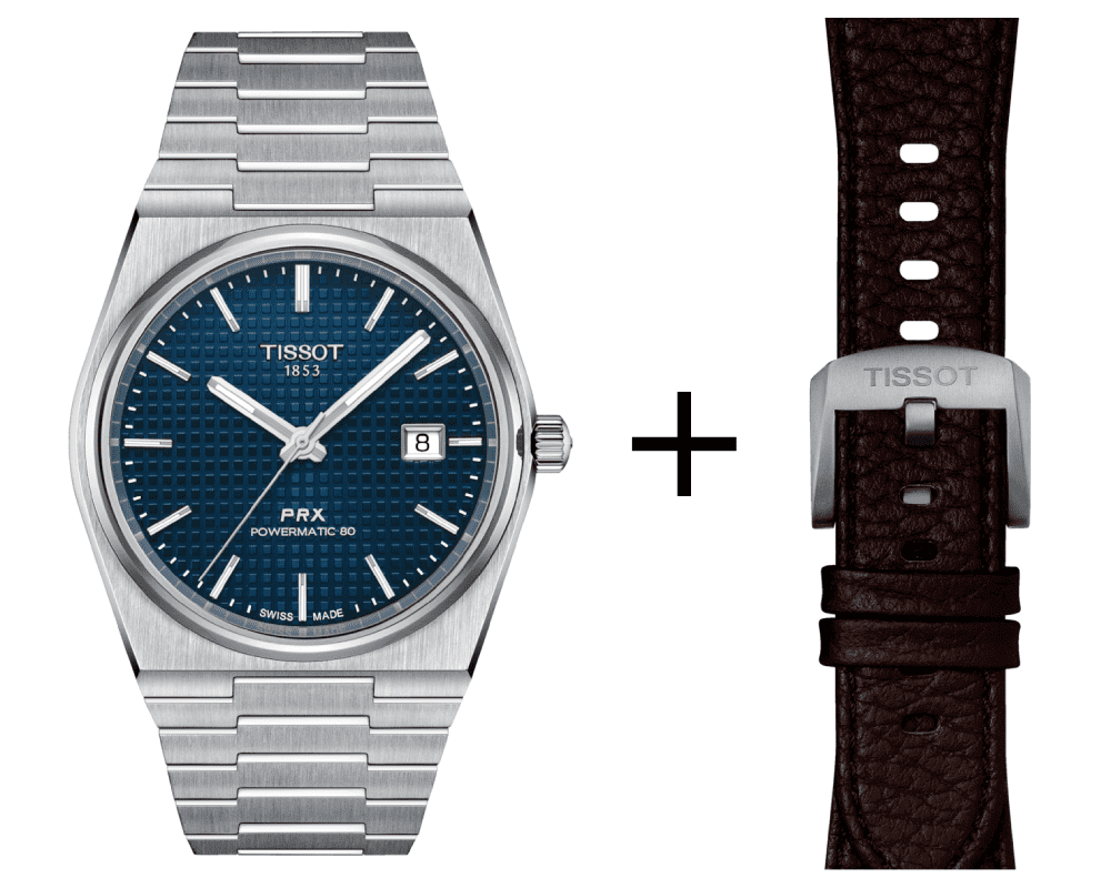PRX-SET-Blau_Braun-Leder Tissot PRX men's watch T137.407.11.041.00 set with brown leather strap