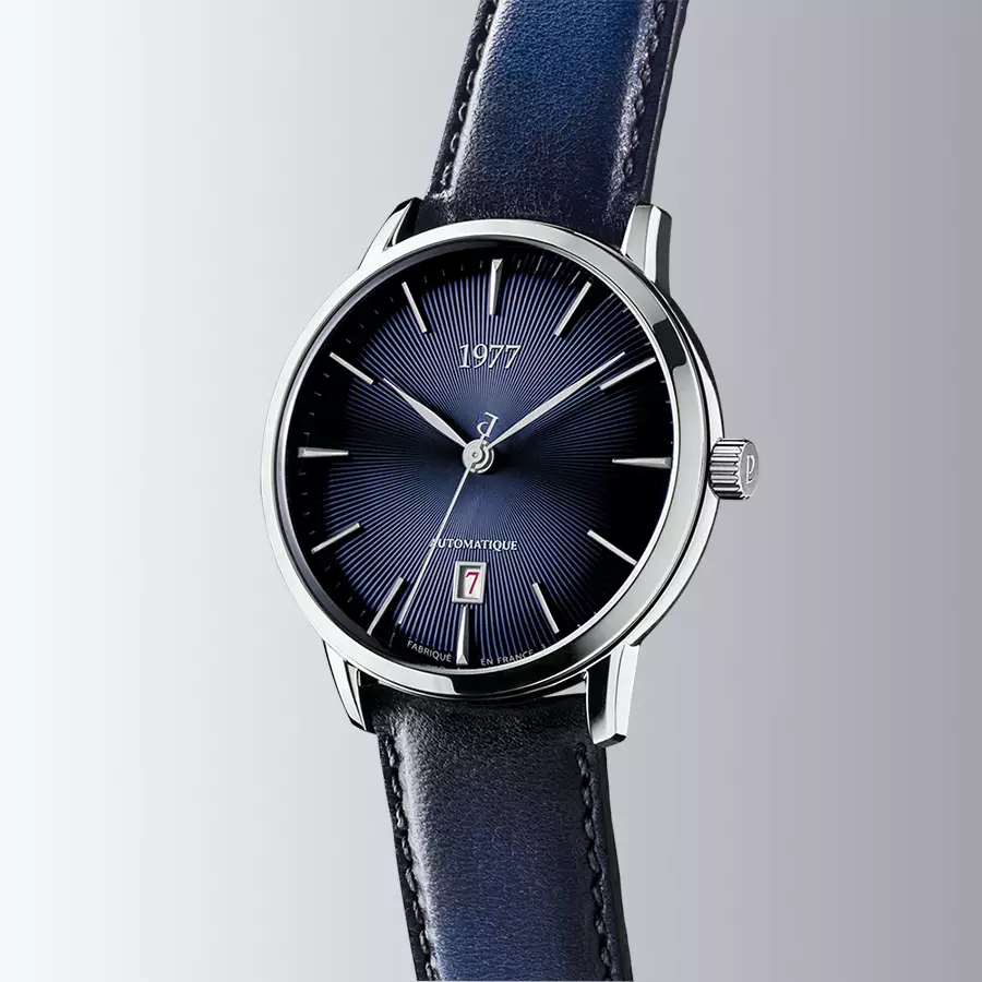 1977 EDMOND Automatique, 40 MM, Cadran Bleu, Bracelet Cuir Bleu Men's Watch 1977P01166