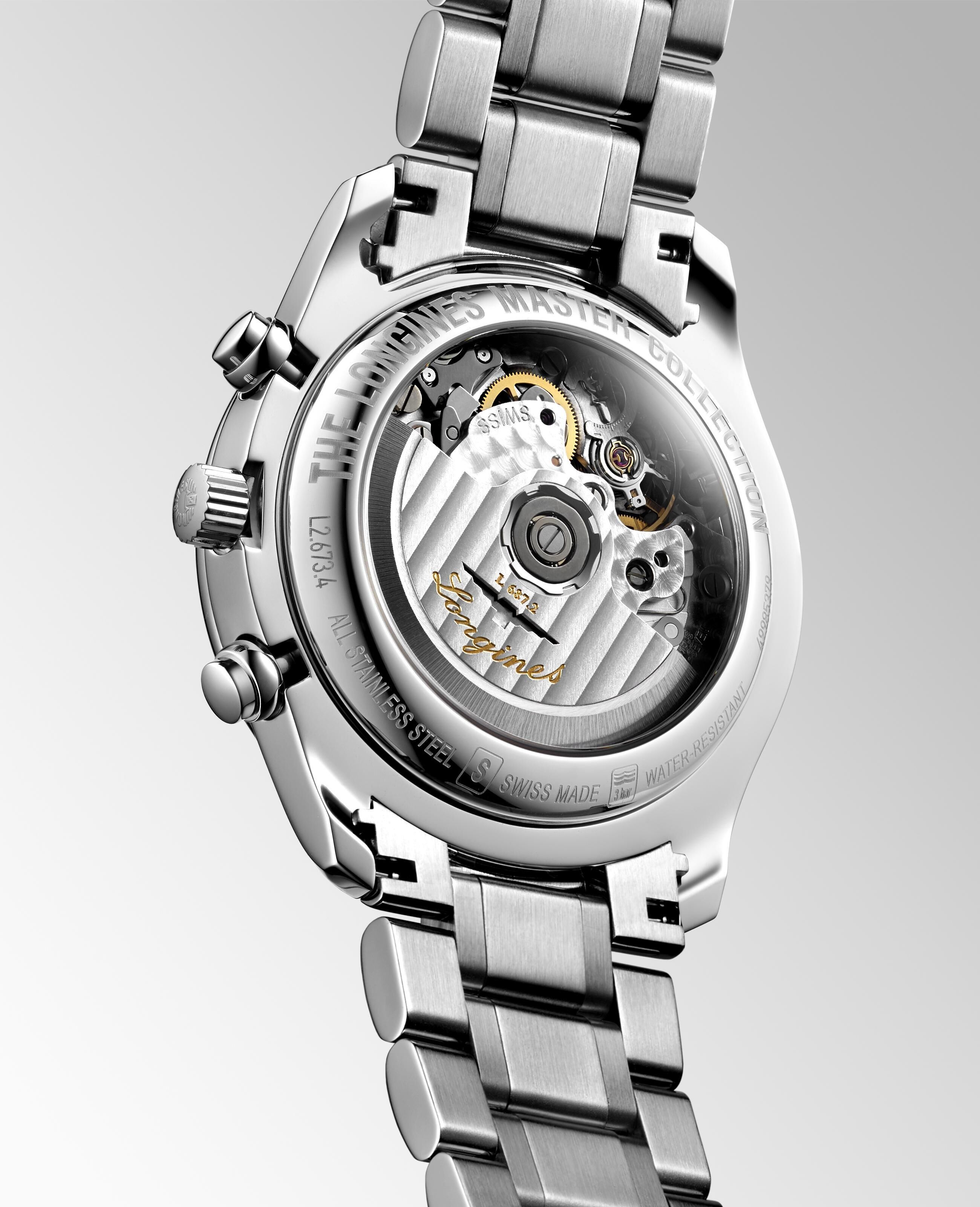 Longines Master Collection Chrono Mondphase Silber Edelstahlband Herrenuhr L2.673.4.78.6